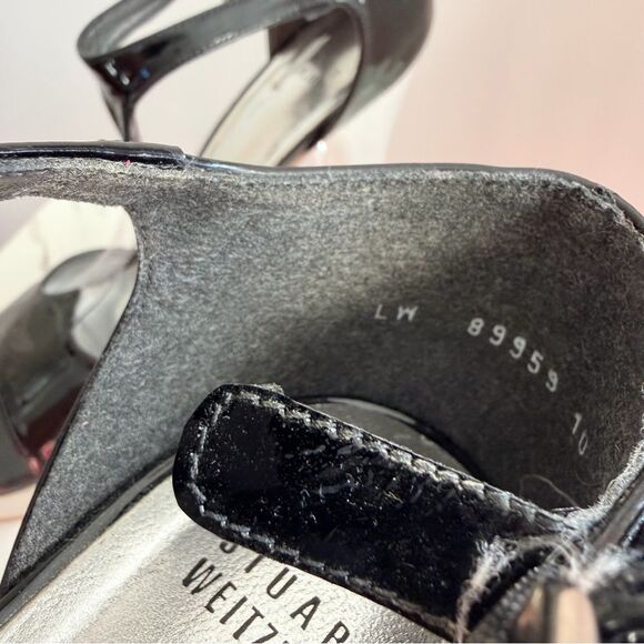 Stuart Weitzman Platform Heels Womens 10 Black Patent Lucite Heel